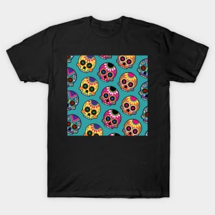 Sugar Skull Pattern Colorful Design, Artwork, Vector, Graphic T-Shirt